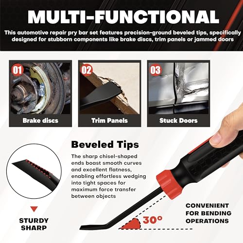 C&T 3-Piece Heavy Duty Pry Bar Set, 8",12",18", Black & Red