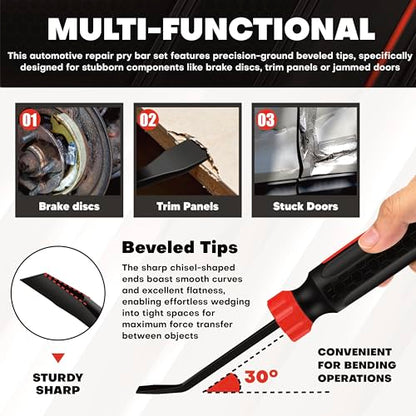 C&T 3-Piece Heavy Duty Pry Bar Set, 8",12",18", Black & Red