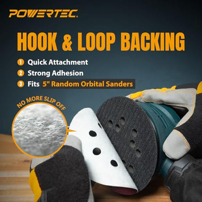 POWERTEC 100PK, 40 Grits, Sanding Discs 5 Inch - Hook and Loop, 5 Inch 8 Hole Aluminum Oxide Sandpaper Discs, Woodworking Sanding Pads for Random Orbital, Palm, Air, DA & Pneumatic Sander (45004-P4) - style: 40 Grit, 100PK