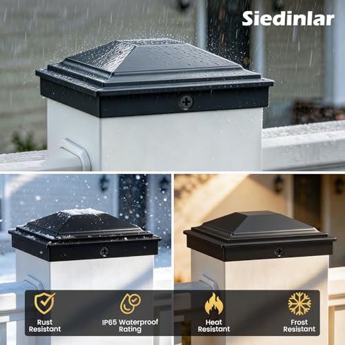 SIEDiNLAR 4x4 Post Caps Black 6 Pack, Fence Post Covers Outdoor Waterproof - color: Black, size: 4x4in, 6 Pack