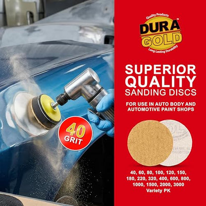 Dura-Gold - Premium - 40 Grit 3" Gold Hook & Loop Sanding Discs for DA - size: 40-Grit