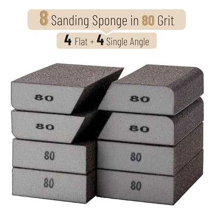 Bates- Sanding Sponge, 8 pcs, 80 Grit, Washable and Reusable, Sandpaper Block, Sanding Blocks for Wood, Sanding Pad, Drywall Sanding Block, Drywall Sanding Sponge - size: 8 Pack, 80 Grit