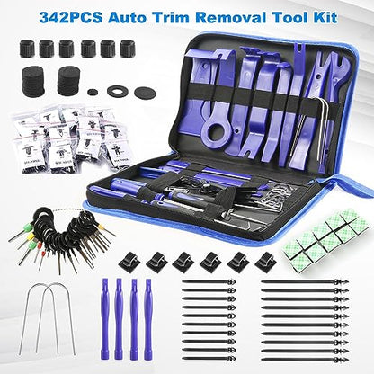 Uolor 342Pcs Trim Removal Tool Kit, Car Panel Door Audio Radio Stereo Removal Tools, Auto Push Pin Bumper Retainer Clip Set/Fastener Terminal Remover Tool/Car Upholstery Repair Pry Kit Auto Clip Plier