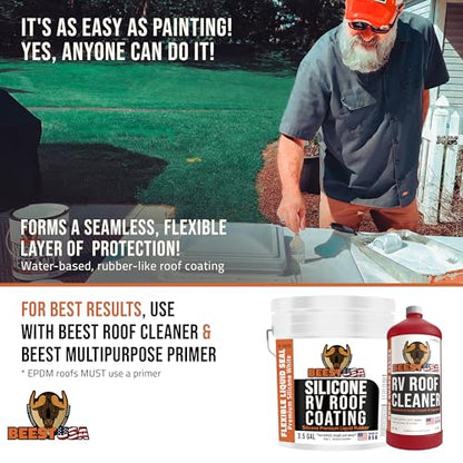 BEEST RV Roof Coating Silicone White, 3.5G Covers up to 117 sq ft (2 Coats)| Liquid Rubber RV Roof Sealant for Trailer, Camper & Metal Building - Elastomeric Repair Coating, EPDM, TPO Sealer, sealant - style: 3.5G - Coating