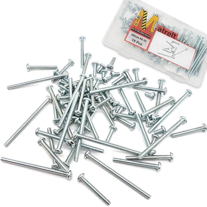75 Pcs 5Sizes #6-32 Machine Screws Knob Screw Cabinet Screws Electricians Blots, Carbon Steel Zinc-Plated Phillips Pan Head Machine Screw Assortment Kit - size: #6-32-5Size-75P