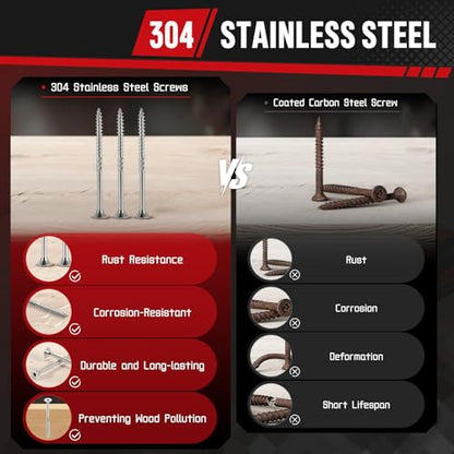 #10x3 Inch 304 Stainless Steel Deck Screws 500 PCS - Corrosion-Resistant Outdoor Wood Fasteners for Fences, Decks, Wood Project - T25 Star Drive Bit - size: #10 x 3" 500Pcs