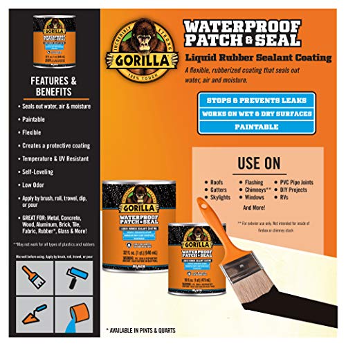 Gorilla Patch & Seal Liquid Rubber Waterproof Sealant, Black, 32 oz - color: Black, size: 1 - Pack