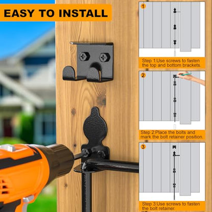 24" Cane Bolt Drop Rod for Gate, Heavy Duty Gate Latch 1 Pack - color: 24"-Black, size: 1 Pack