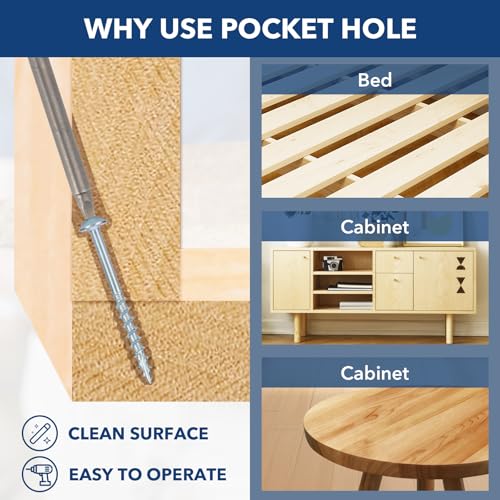 Pocket Hole Screws #8x2-1/2 Zinc, Coarse Thread Wood Screws, Washer Head with Square Drive 300Pcs, 150MM Drive Bit Included - color: Zinc, size: #8x2-1/2‘’