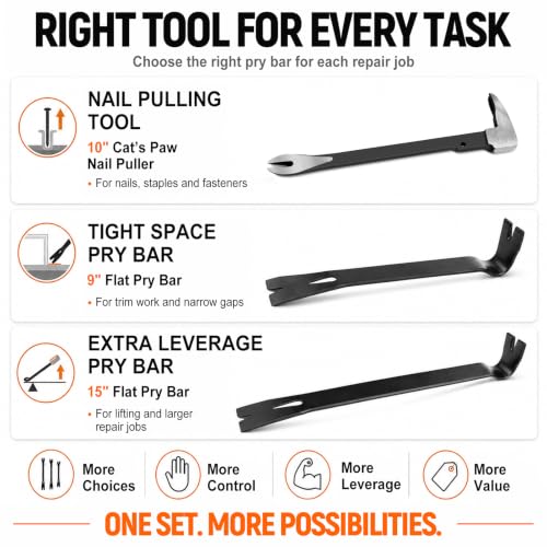 Lytool 3 Pcs Nail Puller & Cats Paw Pry Bar Set for Woodworking (9,10,15")