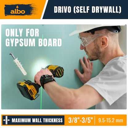 ALBO 50 Pcs. Plastic Self-Drilling Drywall Anchors and Screws Kit, White - color: Self White 25pcs