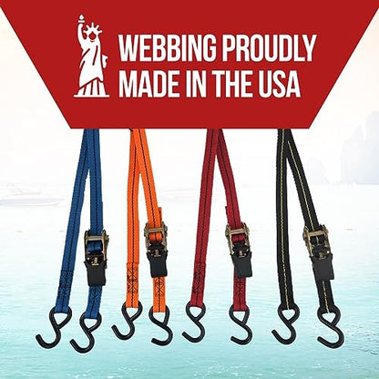 Cajun Tie Downs 3-Point Ratchet Tie Down Strap, Jet Ski, Sea Doo & Wave Runner Transom Straps, Vinyl S-Hooks, Made in USA, Black, 8 ft - color: Orange, size: 8 Feet