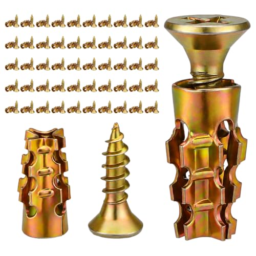 50pcs Hinge Repair Screws & 50pcs Expansion Anchors, Premium Short Expansion Screw Set for Cabinet Door Suitable for Wood Concrete Tile and More