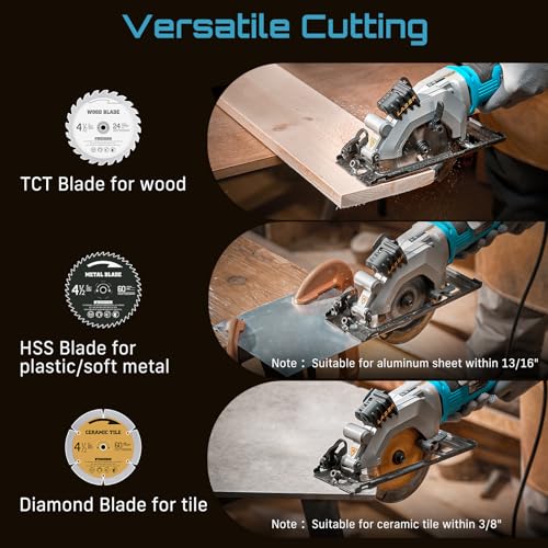 SEESII Mini Circular Saw, 4.8A 4000RPM Corded Compact 4-1/2" Saw with Laser