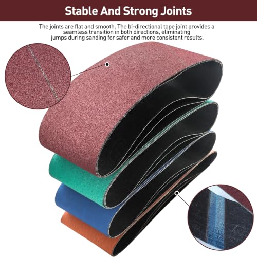 4" x 24" Sanding Belts for Belt Sander, Assorted Grits 12 Pcs (3 Each of 80 120 150 240), Aluminum Oxide Sanding Belts for Woodworking Metal Polishing Knife Sharpening - size: 4" x 24"
