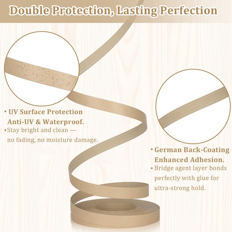 Light Beige Wood Grain Edge Banding, 15/16" x 100ft PVC Edge Banding Tape, 1mm Thick Wood Veneer Edging for Kitchen Cabinets, Closet Shelves & Room Renovations - color: Light Beige, size: 15/16 inch X 100 ft