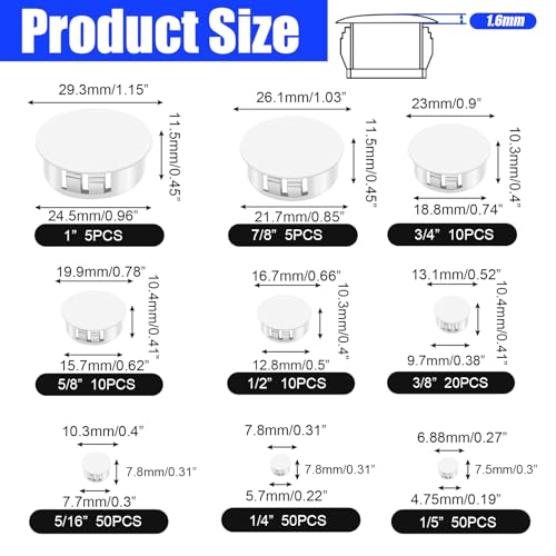 210PCS Plastic Hole Plugs White Plastic Plug Kit Flush Type Hole Plugs - size: 210PCS-9Size-White