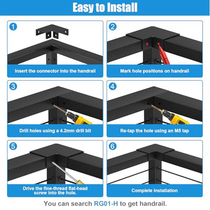 Black Cable Railing Handrail Corner Connectors, Aluminum - size: 90 Degree Sleeve