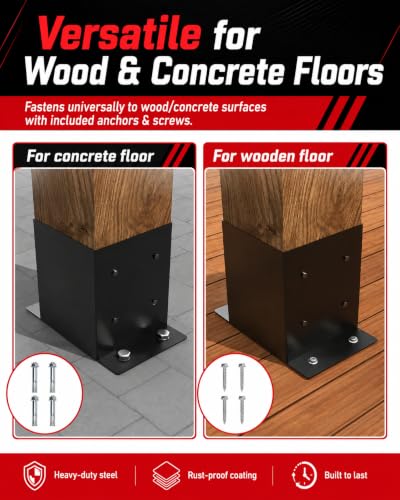 4-Pack 4x4 Edge-Mount Post Base Brackets, Wall-Flush 2-Side Flange