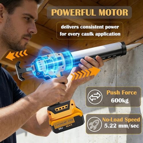 Cordless Caulk Gun Compatible with Dewalt 20V Battery (No Battery) 10 Oz Electric Caulking Gun,6 Adjustable Speeds, Anti-Drip,450LM LED Light for Sealing Tiles,Floors,Sinks,Sealing