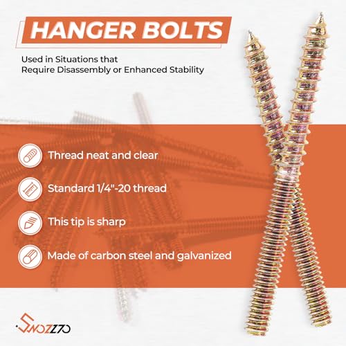 16PCS 1/4"-20 x 3 Hanger Bolts Kit & 1PCS 1/4"-20 Hanger Bolt Driver with 1/4 Hex Shank,Double-Headed Screws,Self-Tapping Screw,Wood Dowel Screw,Suitable for Assembling Furniture (Pack of 3) - size: 1/4-20"x3"-16PCS (Pack of 3)