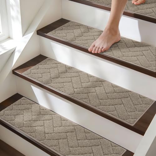 BEQHAUSE Non Slip Stair Treads for Wooden Steps 28" x 9", 4pcs, Beige - color: Beige - Geometric, size: 28 in X 9 in (4 Pieces)