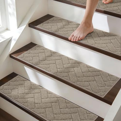 BEQHAUSE Non Slip Stair Treads for Wooden Steps 28" x 9", 4pcs, Beige - color: Beige - Geometric, size: 28 in X 9 in (4 Pieces)