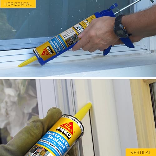 SIKA Sikaflex Construction Sealant - Limestone, Polyurethane Adhesive, Weatherproof, 10.1 oz Cartridge - Seals Joints, Cracks, Gaps in Concrete, Wood - Paintable, Durable, Flexible - color: Limestone