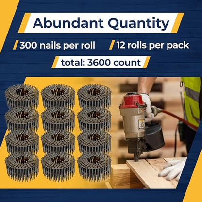 2" 15 Degree Wire Coil Siding Nails 3600 Count, Full Round Head Steel Nails - size: 3600