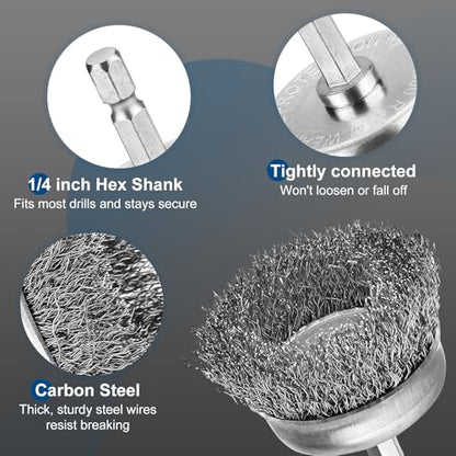 19Pcs Drill Wire Brush, Carbon Steel Wire Cup Brush for Drill - style: 19Pcs