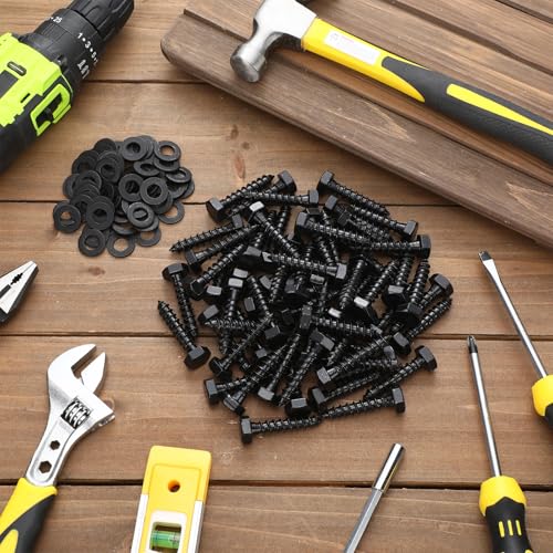 Tandefio 100 Pack 1/4''X 2'' Lag Bolts Screw with Washer Galvanized, Black - size: 1/4''x 2''