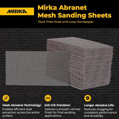 Mirka Abranet 2.75x5 Inch 240 Grit Mesh Sanding Sheets Hook & Loop, 50 Pack - size: Grit 240