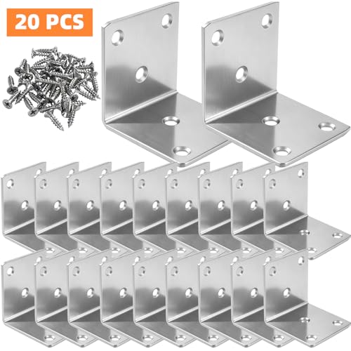 20 Pcs Metal Corner Braces,Heavy Duty Angle Bracket with Screws - color: Black