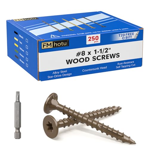 #8 x 1-1/2” Deck Screws, 250Pcs Star Drive Wood Screws - color: Brown, size: 1-1/2 Inch