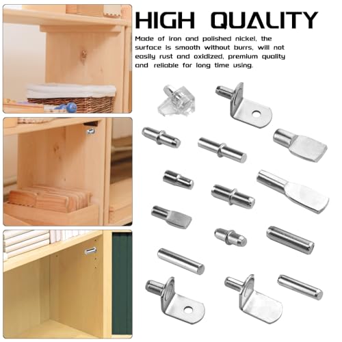 WMYCONGCONG 150 PCS Shelf Bracket Pegs Kit, 7 Styles Shelf Pins Shelf Support Pegs Cabinet Shelf Holders Pegs for Shelves Book Shelf Closet Metal Nickel Plated