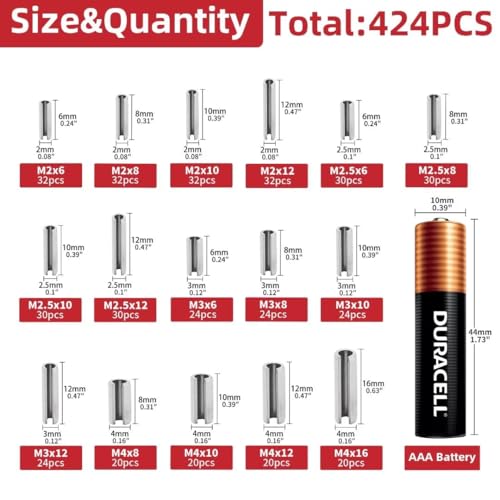 424-Piece Stainless Steel Roll Pin Kit - size: 424 pieces Metric Roll Pins