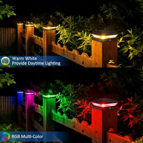 T-SUN Solar Post Cap Lights 6 Pack, RGBCW Fence Post Solar Lights Black - color: Black-RGBCW, size: 6 Pack