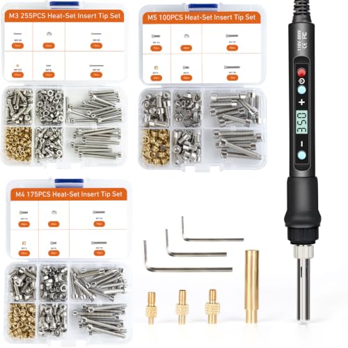 80W Soldering Iron Threaded Inserts with M3-M5 Heat Set Inserts 530Pcs Brass Heat Set Inserts,with Insert Tips for 3D Printer Parts or Plastic