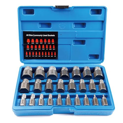 GMTOOLS 25-Piece Screw Puller Kit, Multi-Spline Hex Head, 3/8 Inch Drive Easy Removal Bolt Puller Kit for Removing Stripped, Rounded, Damaged, Broken, Screws and Bolts Removal Kit
