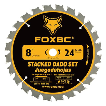 FOXBC 8" Carbide Stacking Dado Blade Set for SawStop, Jet, Dewalt, Bosch Saw - 14 Pieces