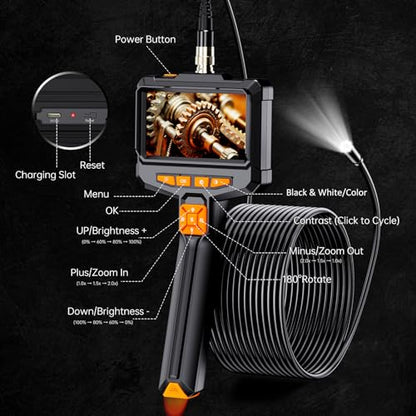 Borescope Camera with Light, 4.3" 1080P IP67 Waterproof Handheld Endoscope - size: 4.3''