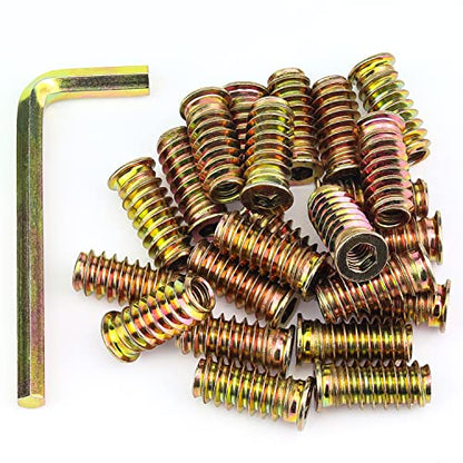 1/4-20 Threaded Inserts, Wood Inserts, Steel Threaded Inserts for Wood Furniture Screw, HELIFOUNER 30 Pieces 1/4"-20 x 25mm Threaded Inserts with Hex Wrench for Wood Furniture - size: 1/4"-20 x 25mm