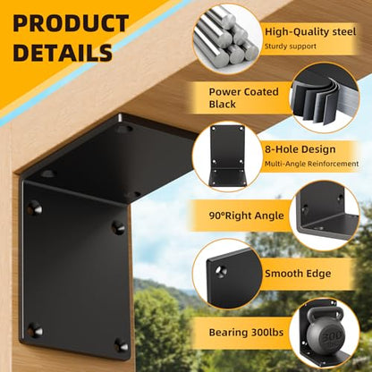 2 Pack 8x8x6 Heavy Duty Corner L Brackets for Wood, 1/4 Inch Steel