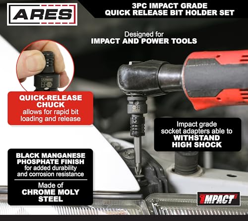 ARES 22035 3-Piece Impact Grade Quick Release Bit Holder Set - size: 3-Piece Impact Grade Quick Release Bit Holder Set