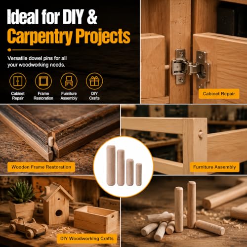 260PCS Wooden Dowel Pins Assortment, Fluted Hardwood Dowels - size: 260PCS MIX