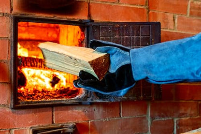 RAPICCA Fireplace Fire Pit Gloves, 662°F Fireproof Leather, 16 in Grey - color: Grey(length 16in)