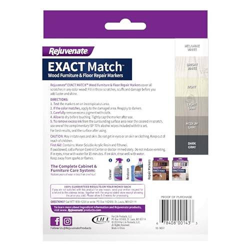 Rejuvenate Exact Match Wood Furniture & Floor Repair Markers 6 Ct, White - size: White/Gray (Pack of 1)