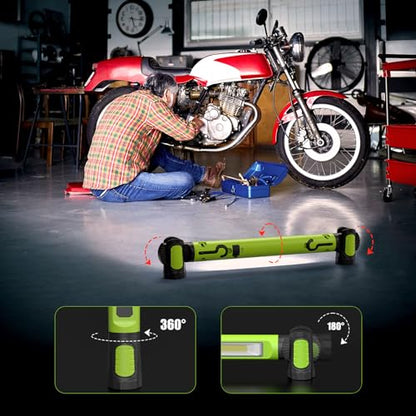 2 Pack Mechanic Work Light, 3000LM Rechargeable LED Bar, Portable, Magnetic, Hooks, SOS Flashlight - color: Green 2 pack