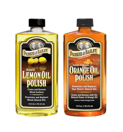 Parker & Bailey Woodcare Oil Polish Kit – Lemon Oil & Orange Oil Furniture Cleaner & Wood Restorer – Natural Wood Polish for Tables, Cabinets & Furniture Shine Bundle