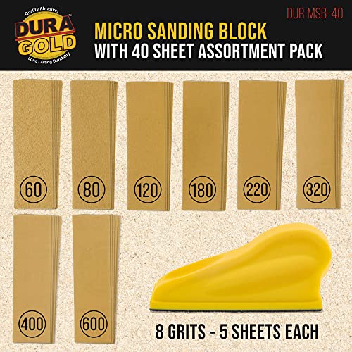 Dura-Gold Micro Hand Sanding Block Kit, 3.5” x 1” Pad, Hook & Loop Backing